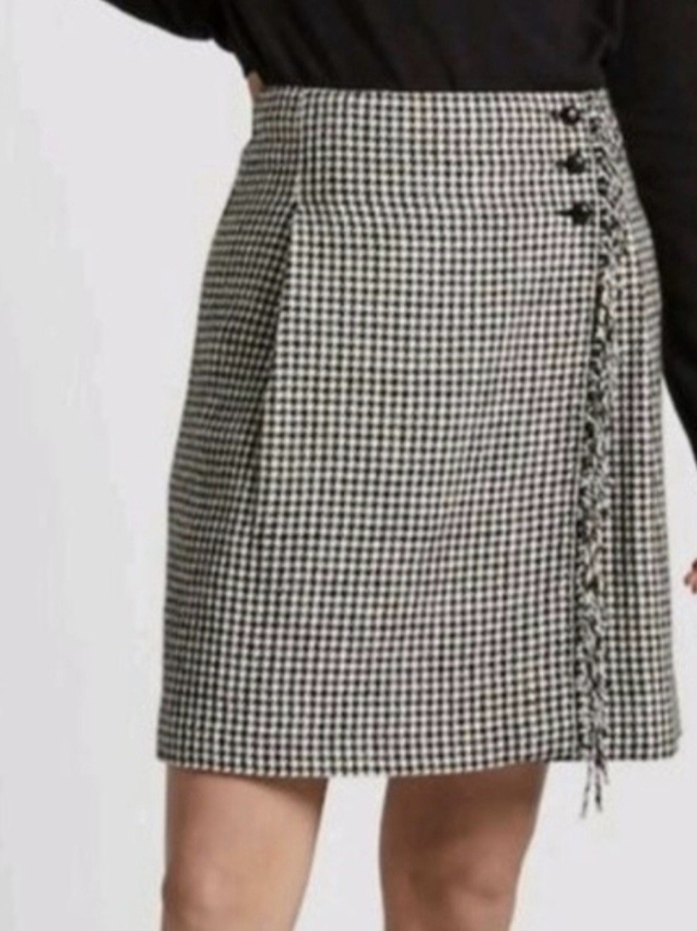 Ines De La Fressange Unqlo Paris Wool Blend Houndstooth Wrap Skirt